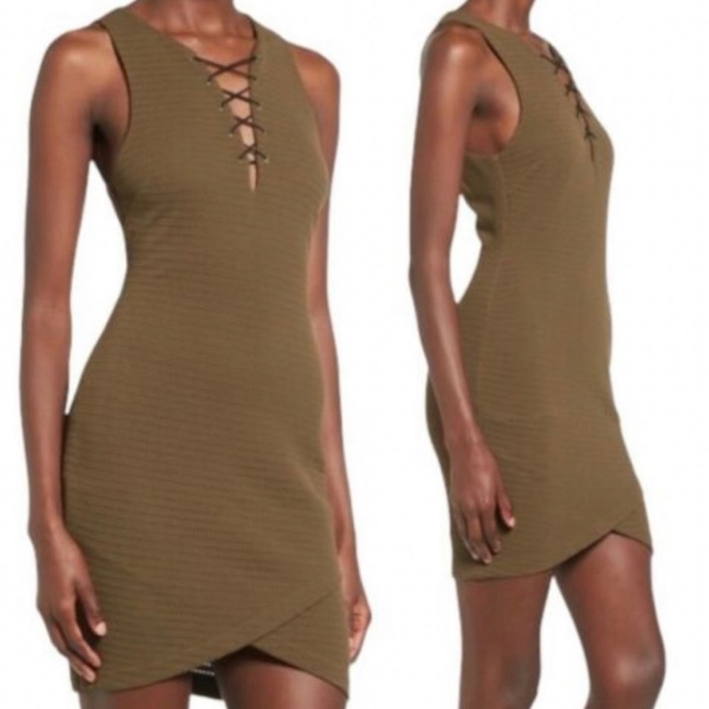 Astr The Label Dress Lace Up Size Medium Army Green
